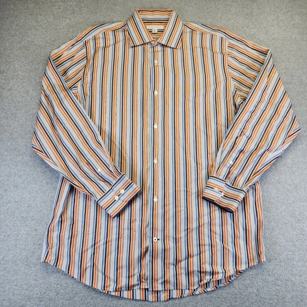 Banana Republic Dress‎ Shirt Mens L 16-16.5 Striped Multicolor Button Cotton